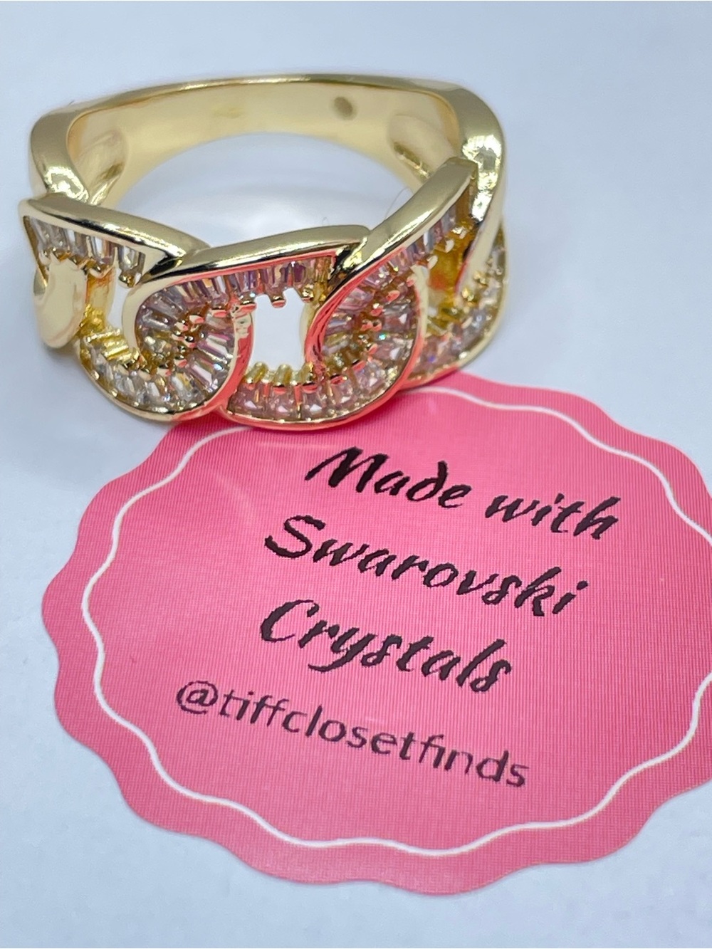 Swarovski Crystal Elements Diamond White Gold Art Deco Baguette Statement Ring